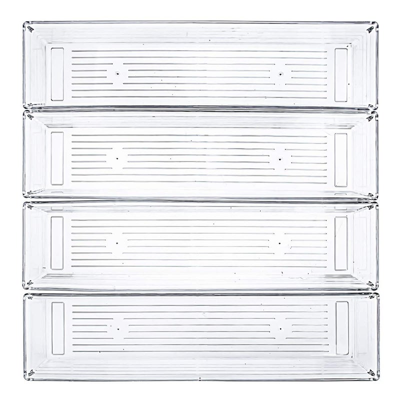 Kingrol 10 Pack 12 x 3 x 2 Inch Clear Drawer Organizer Trays, Desk Drawer Divider Storage Bins, Storage Box Set for Kitchen Bathroom Office Supplies - Image 3